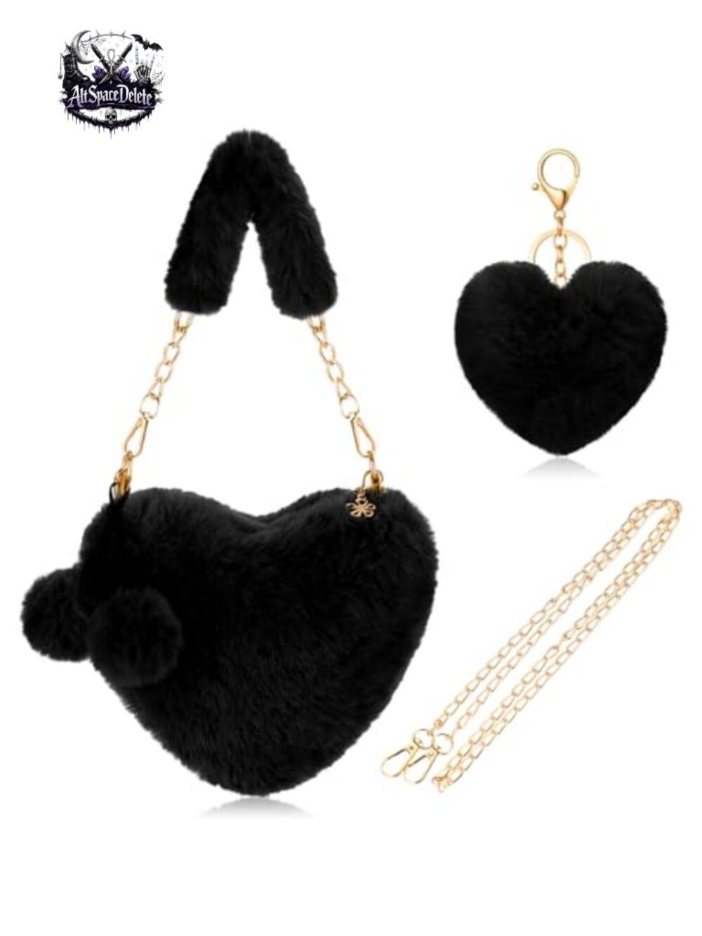 Faux Fur Heart Shaped Purse with Removable Crossbody Chain Strap
